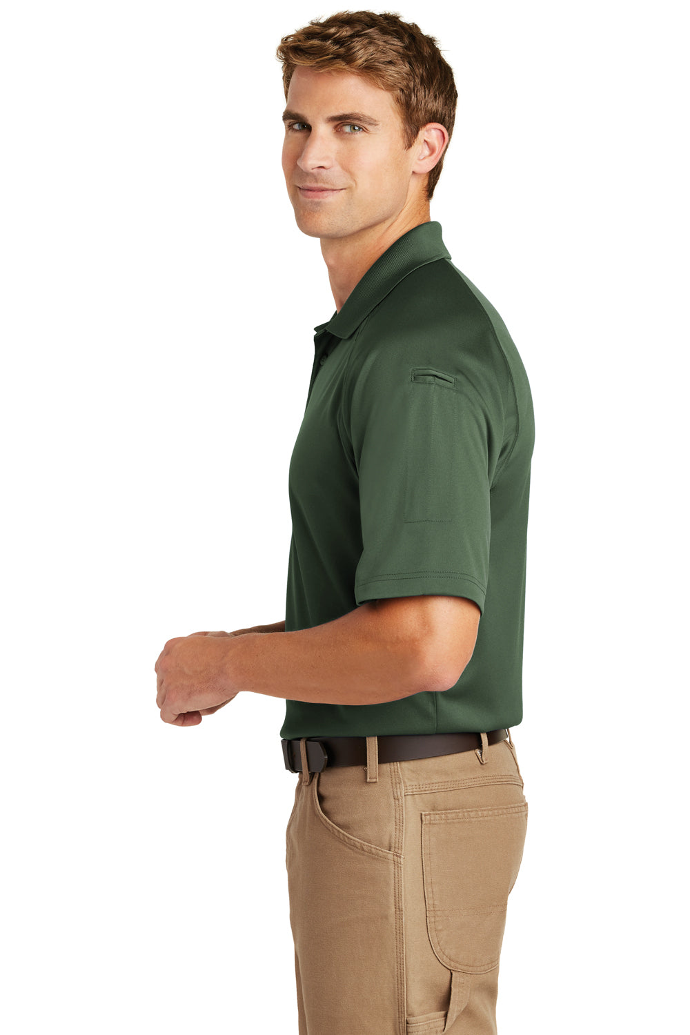 CornerStone CS410 Mens Select Tactical Moisture Wicking Short Sleeve Polo Shirt Dark Green Side