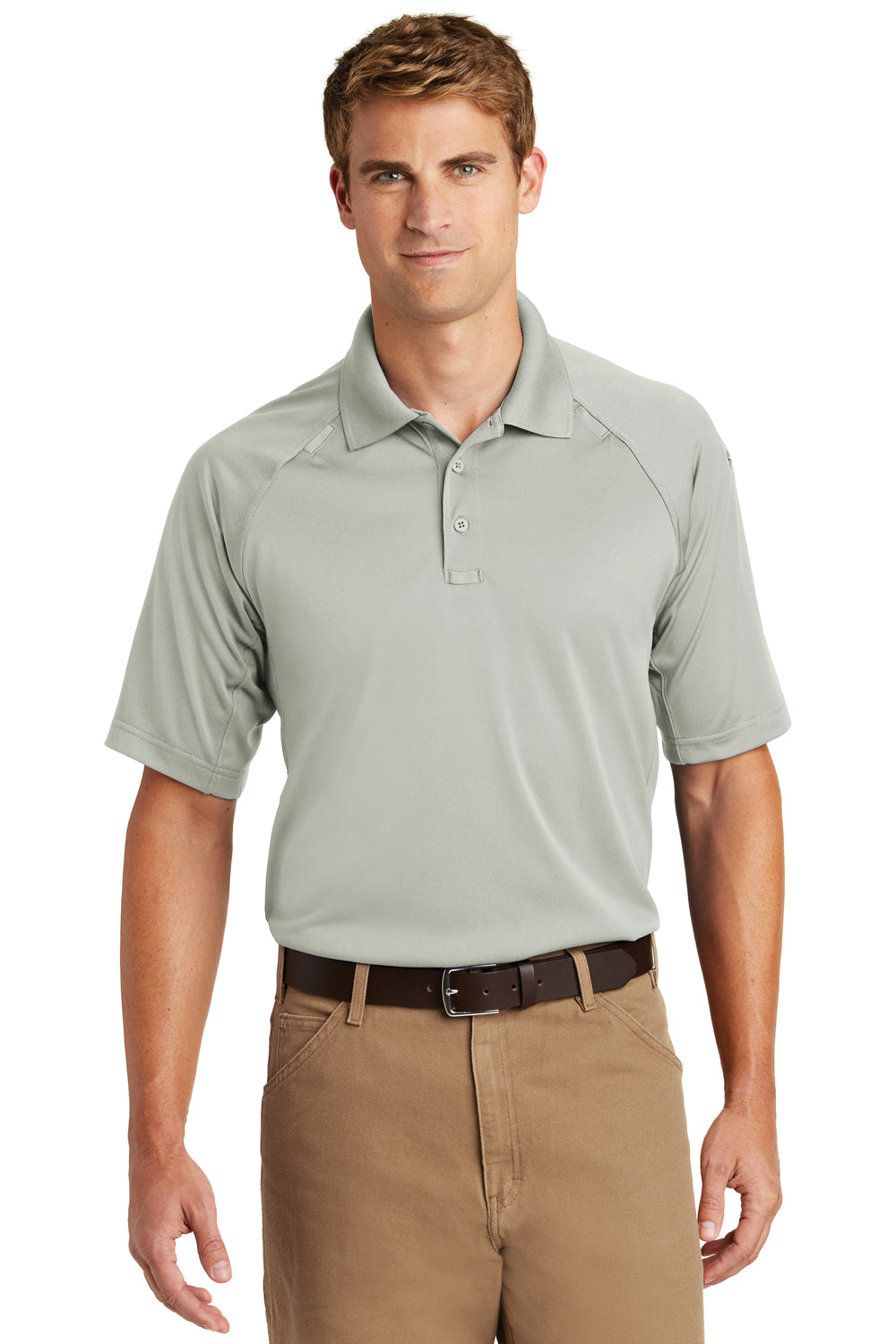 CornerStone CS410 Mens Select Tactical Moisture Wicking Short Sleeve Polo Shirt Light Grey Front