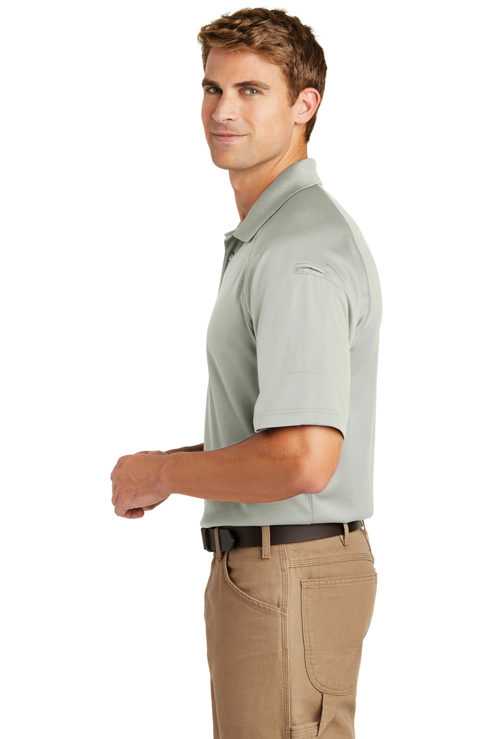 CornerStone CS410 Mens Select Tactical Moisture Wicking Short Sleeve Polo Shirt Light Grey Side
