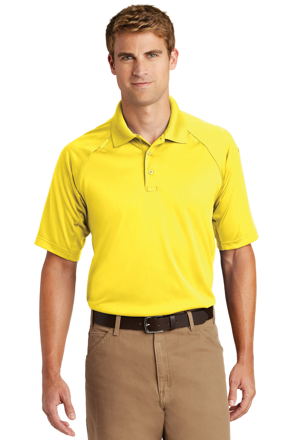 CornerStone CS410 Mens Select Tactical Moisture Wicking Short Sleeve Polo Shirt Yellow Front