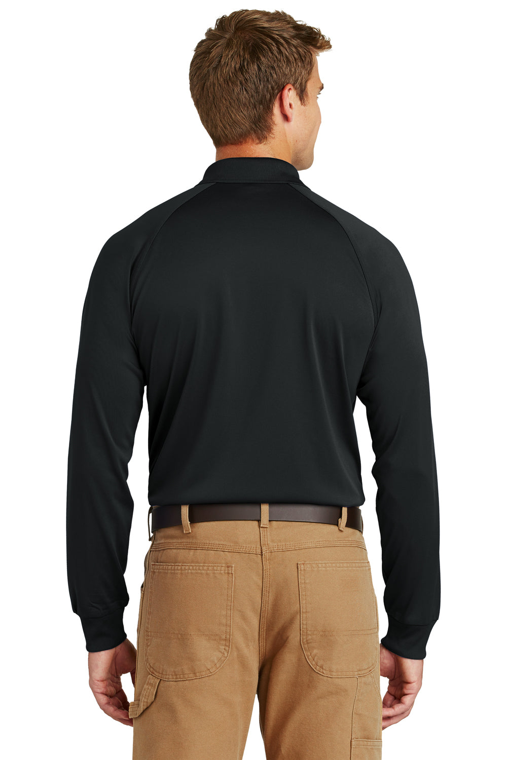 CornerStone CS410LS Mens Select Tactical Moisture Wicking Long Sleeve Polo Shirt Black Back