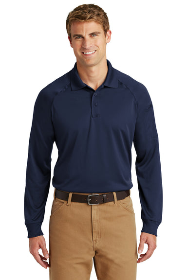 CornerStone CS410LS Mens Select Tactical Moisture Wicking Long Sleeve Polo Shirt Navy Blue Front