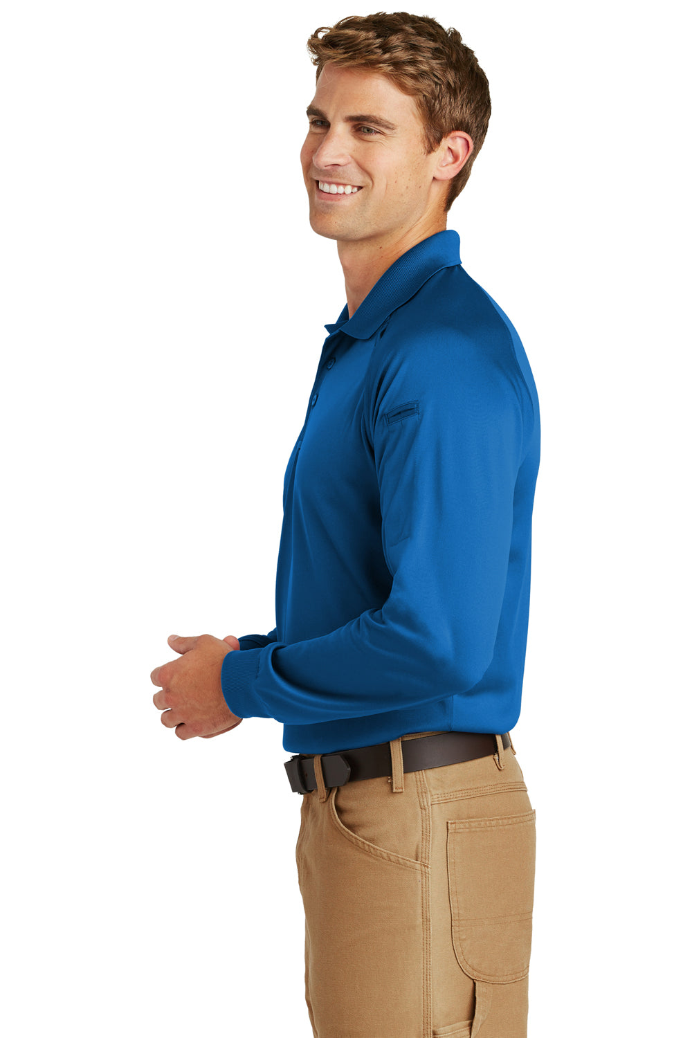 CornerStone CS410LS Mens Select Tactical Moisture Wicking Long Sleeve Polo Shirt Royal Blue Side