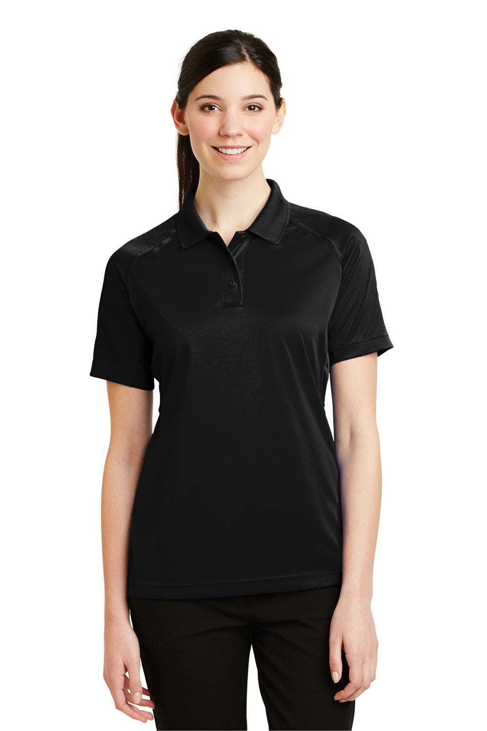 CornerStone CS411 Womens Select Tactical Moisture Wicking Short Sleeve Polo Shirt Black Front