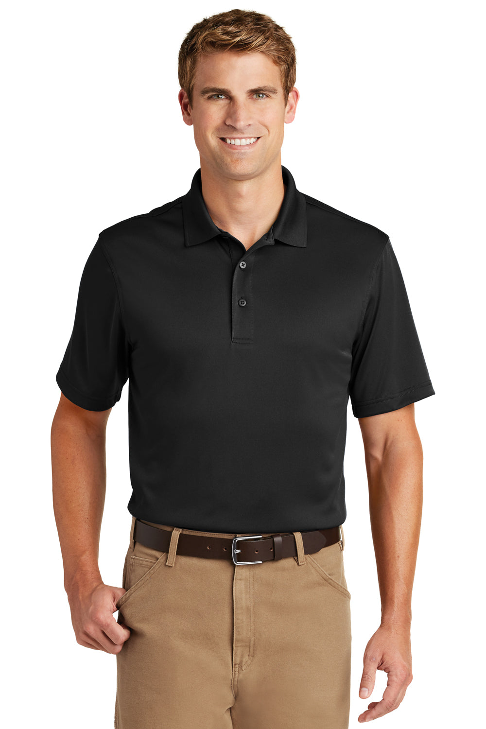 CornerStone CS412 Mens Select Moisture Wicking Short Sleeve Polo Shirt Black Front