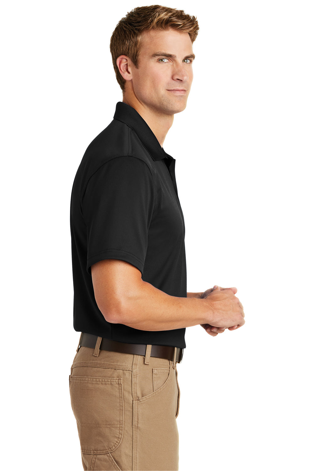 CornerStone CS412 Mens Select Moisture Wicking Short Sleeve Polo Shirt Black Side