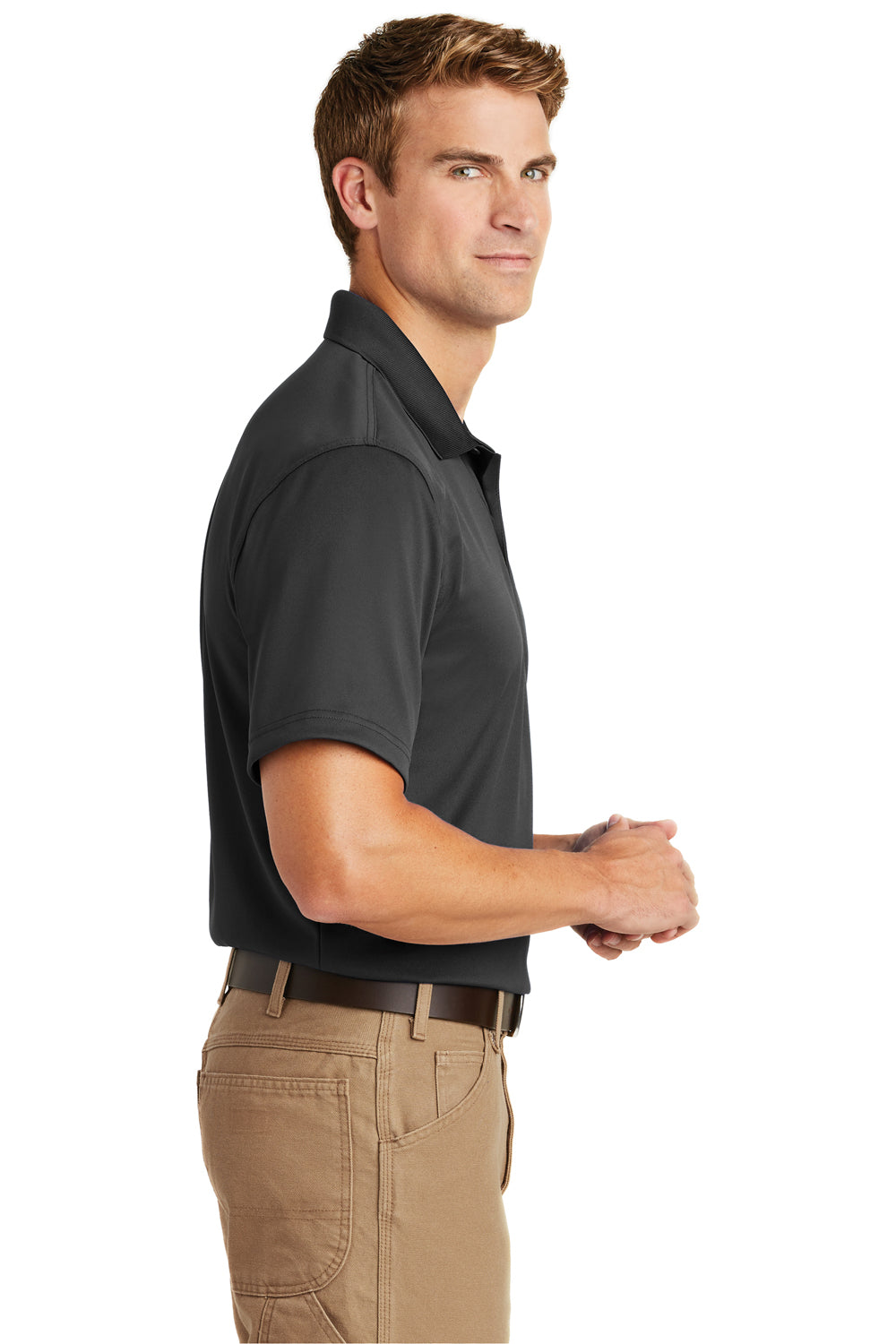 CornerStone CS412 Mens Select Moisture Wicking Short Sleeve Polo Shirt Charcoal Grey Side