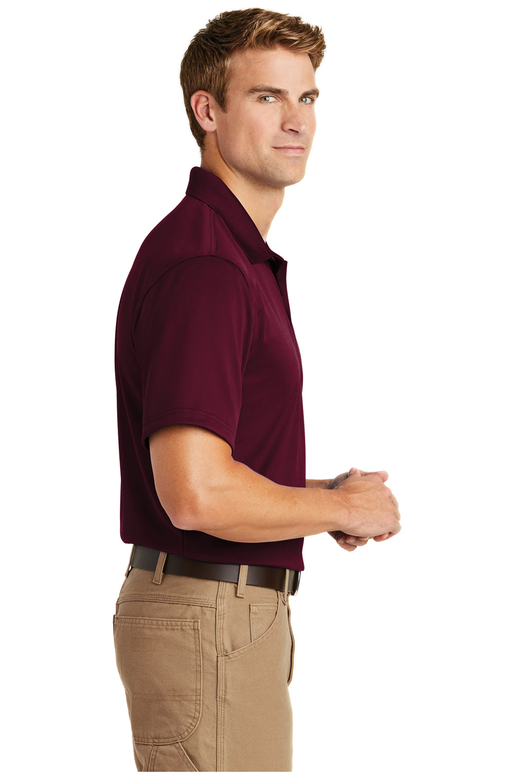 CornerStone CS412 Mens Select Moisture Wicking Short Sleeve Polo Shirt Maroon Side