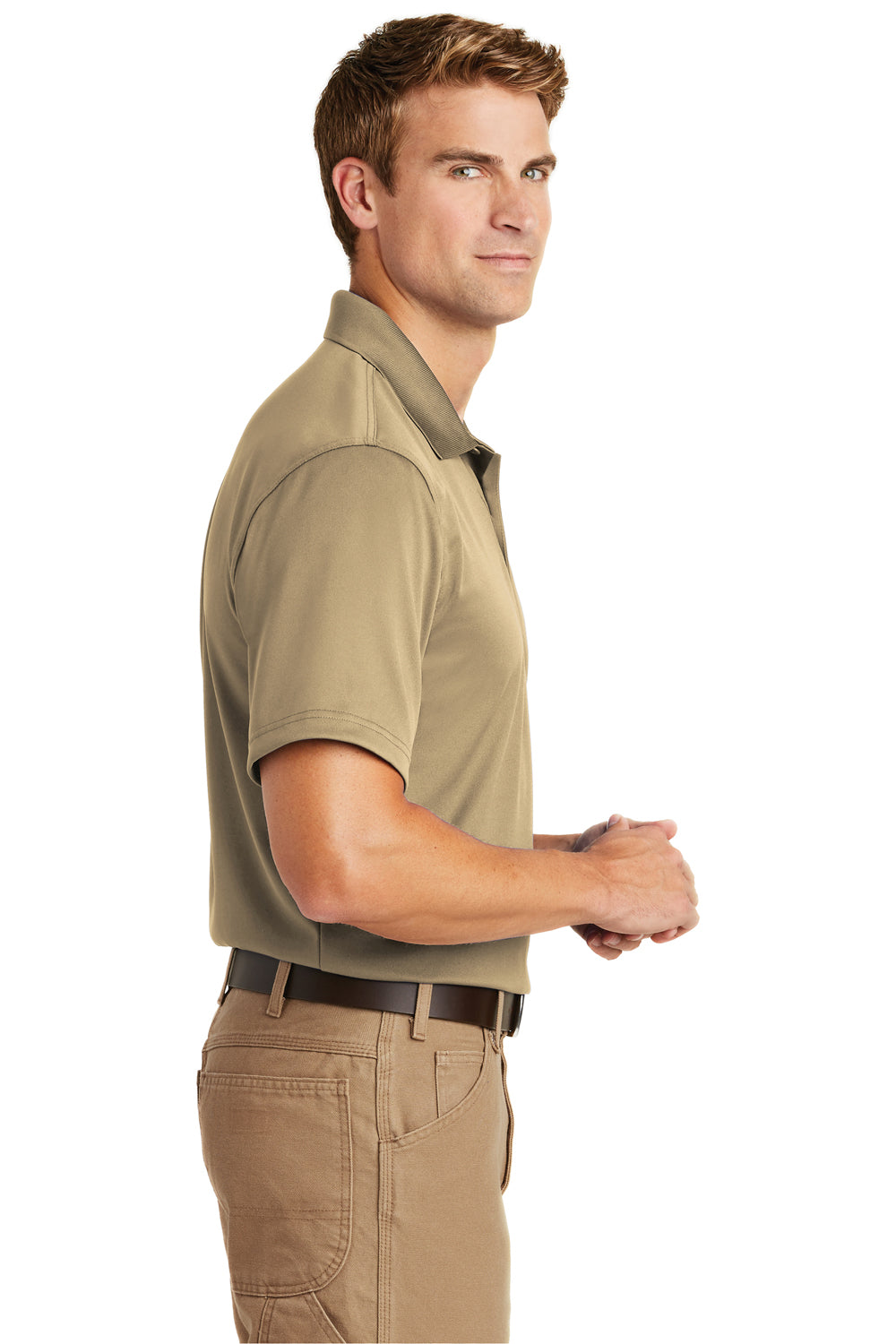 CornerStone CS412 Mens Select Moisture Wicking Short Sleeve Polo Shirt Tan Brown Side