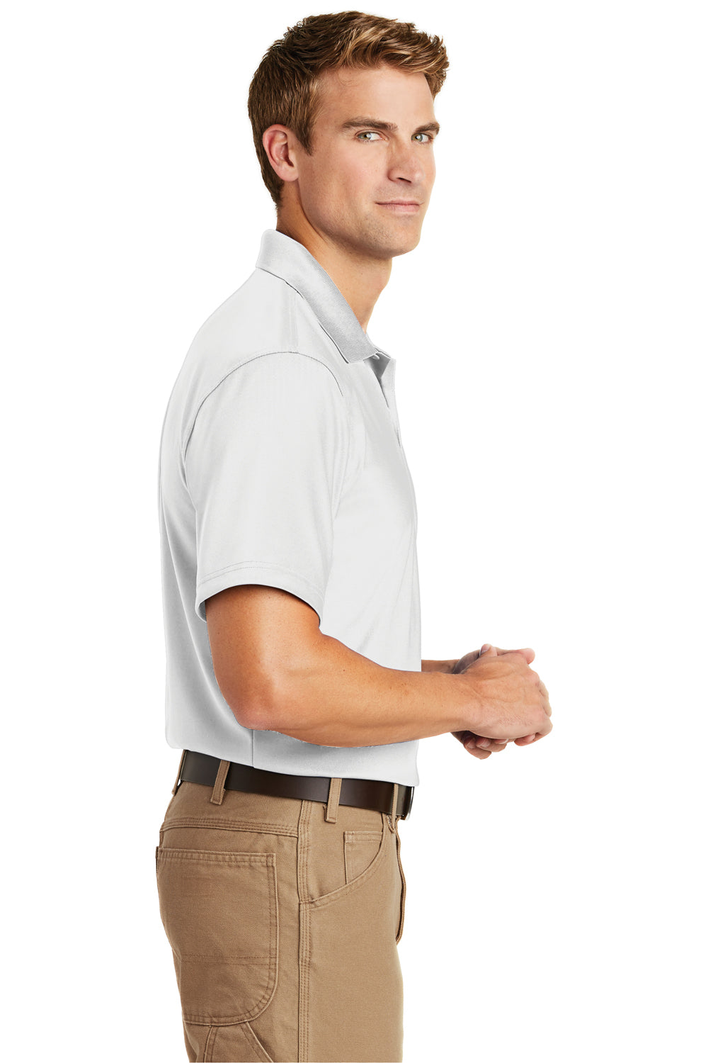 CornerStone CS412 Mens Select Moisture Wicking Short Sleeve Polo Shirt White Side