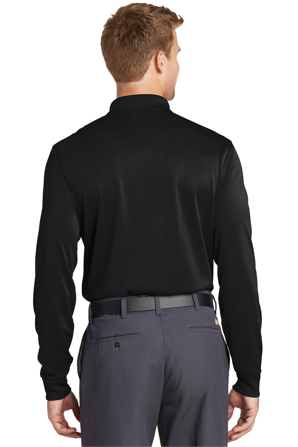 CornerStone CS412LS Mens Select Moisture Wicking Long Sleeve Polo Shirt Black Back