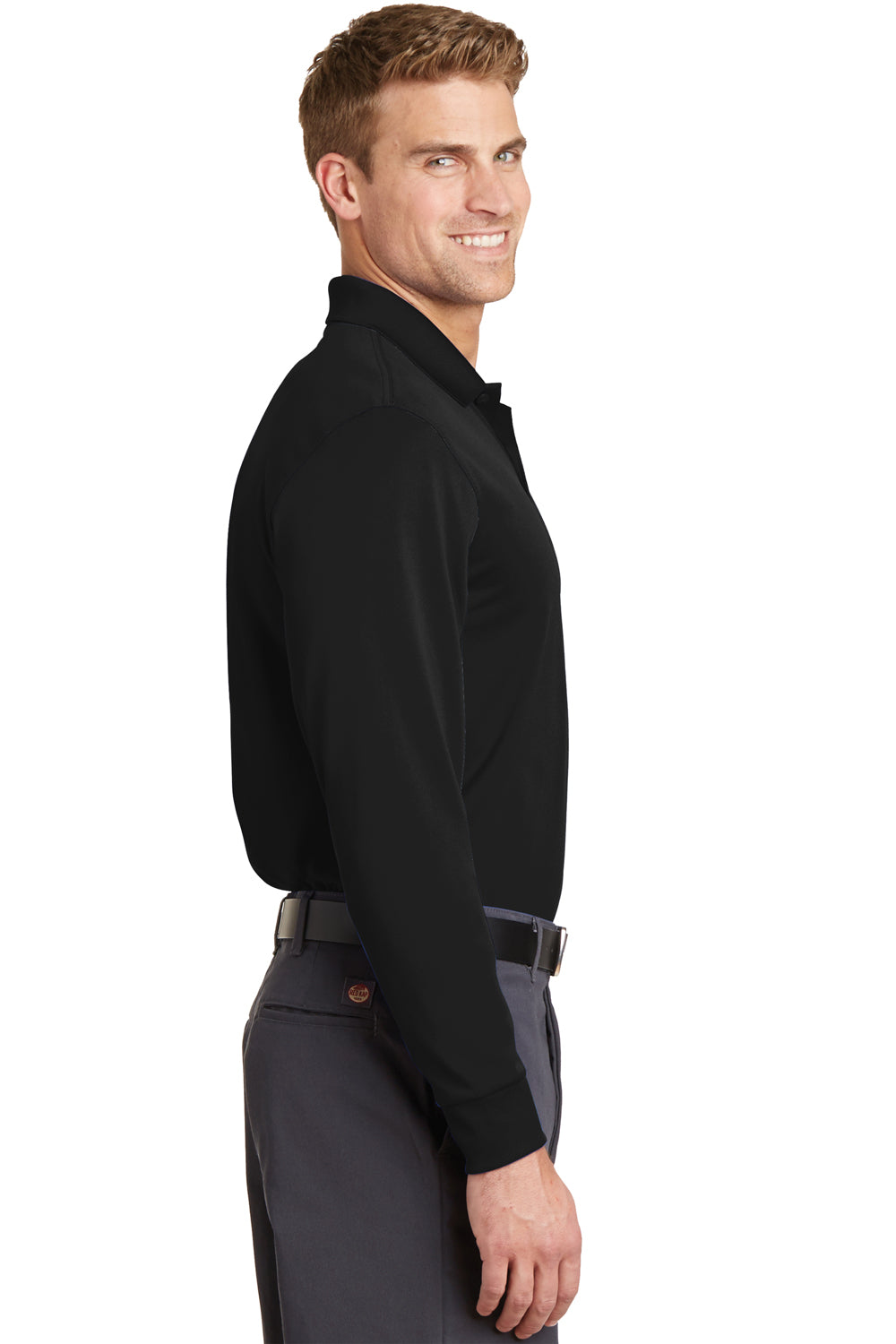 CornerStone CS412LS Mens Select Moisture Wicking Long Sleeve Polo Shirt Black Side