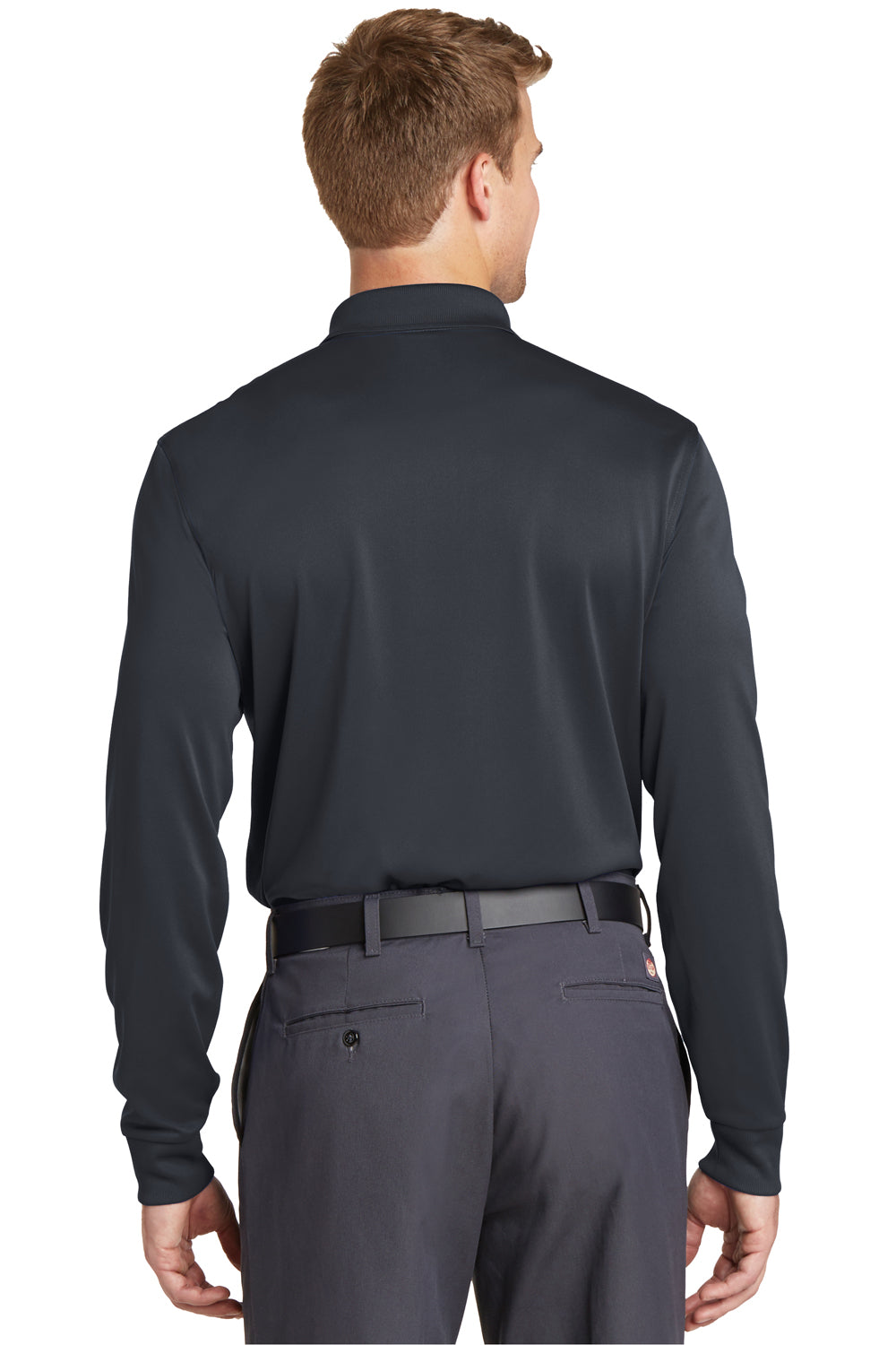 CornerStone CS412LS Mens Select Moisture Wicking Long Sleeve Polo Shirt Charcoal Grey Back