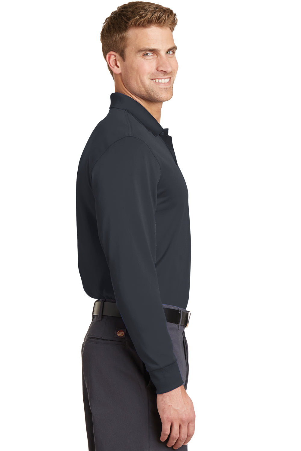 CornerStone CS412LS Mens Select Moisture Wicking Long Sleeve Polo Shirt Charcoal Grey Side