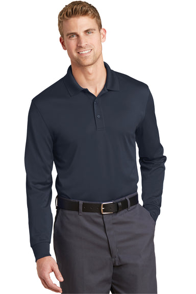 CornerStone CS412LS Mens Select Moisture Wicking Long Sleeve Polo Shirt Navy Blue Front
