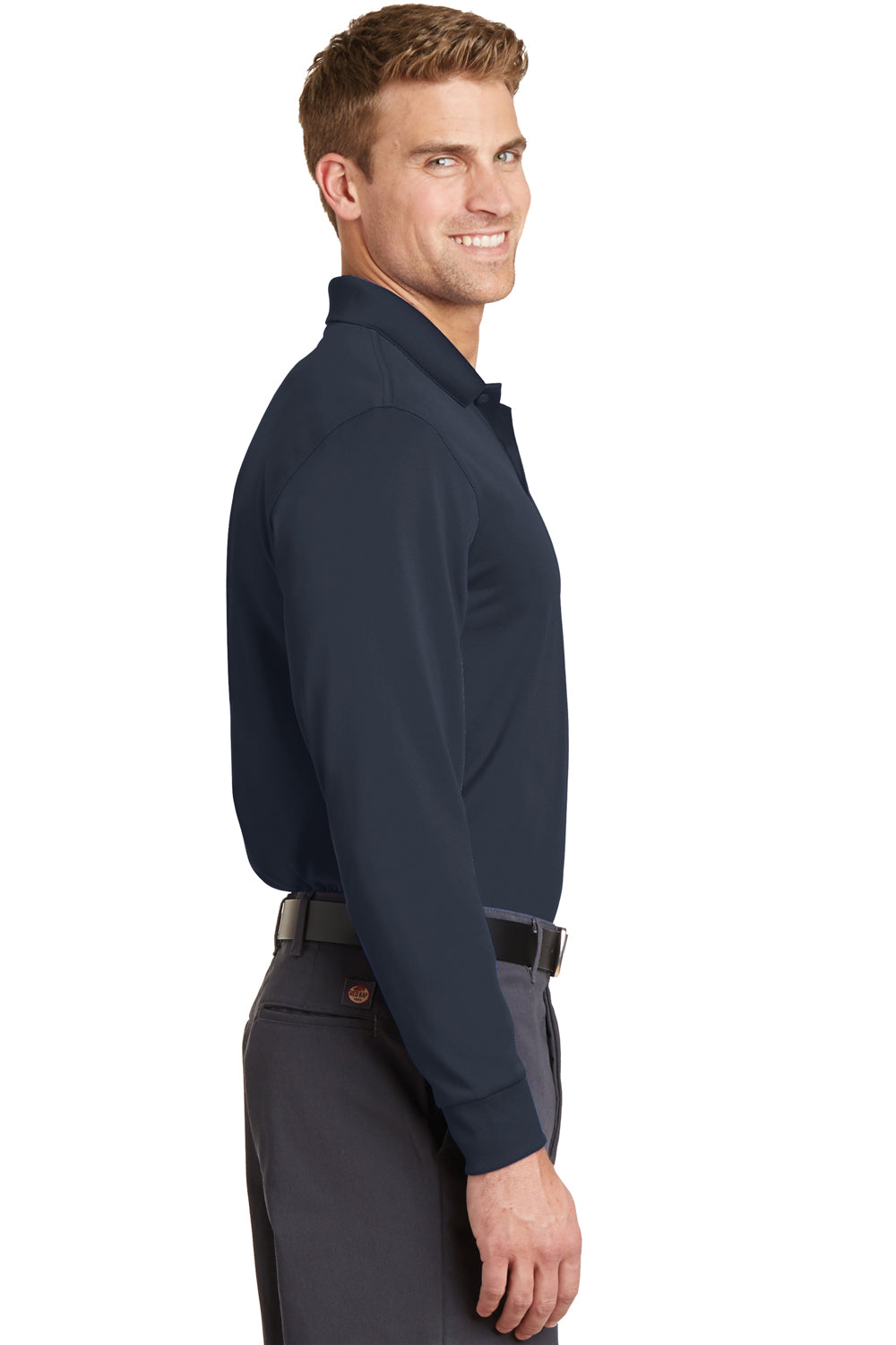 CornerStone CS412LS Mens Select Moisture Wicking Long Sleeve Polo Shirt Navy Blue Side
