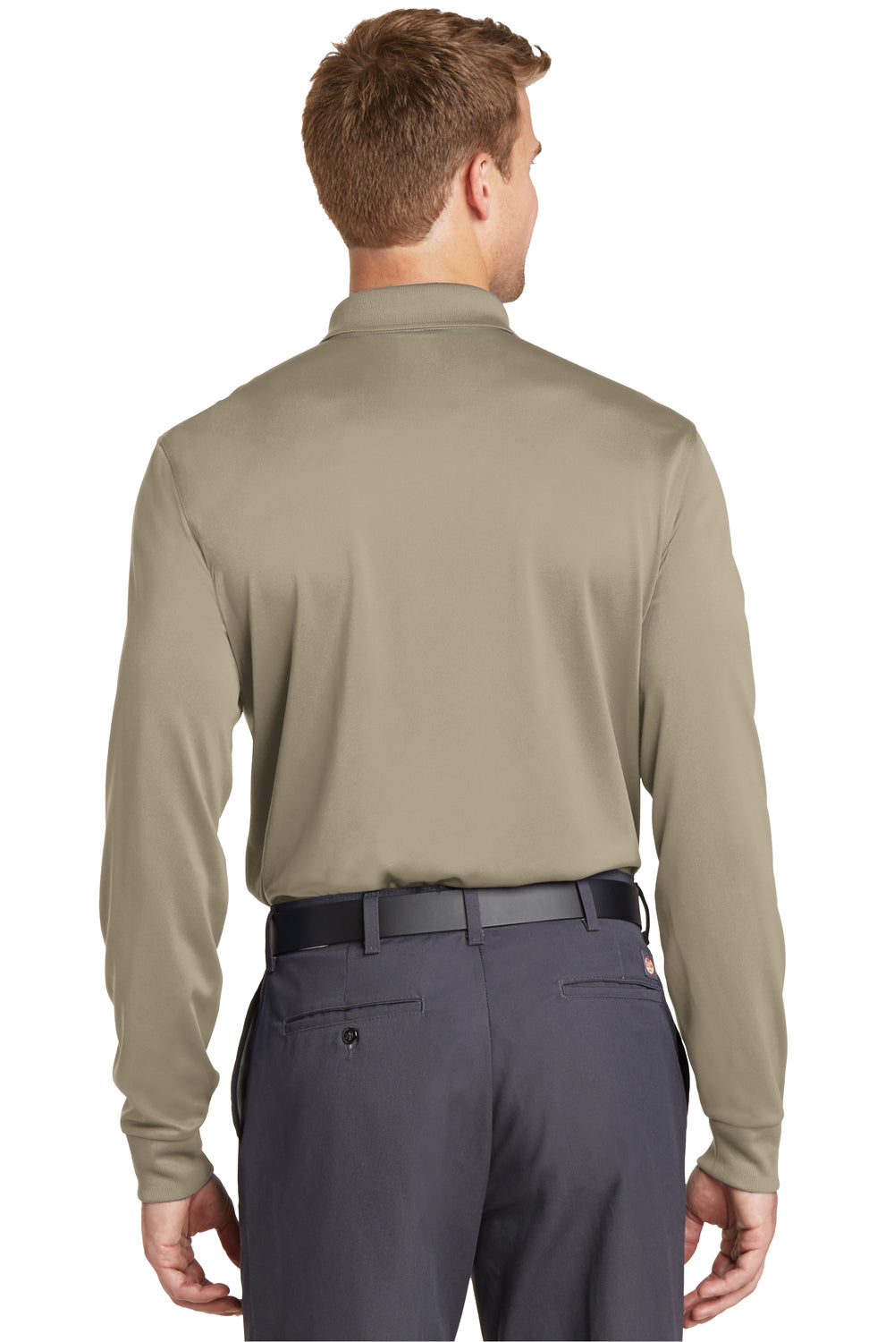 CornerStone CS412LS Mens Select Moisture Wicking Long Sleeve Polo Shirt Tan Brown Back