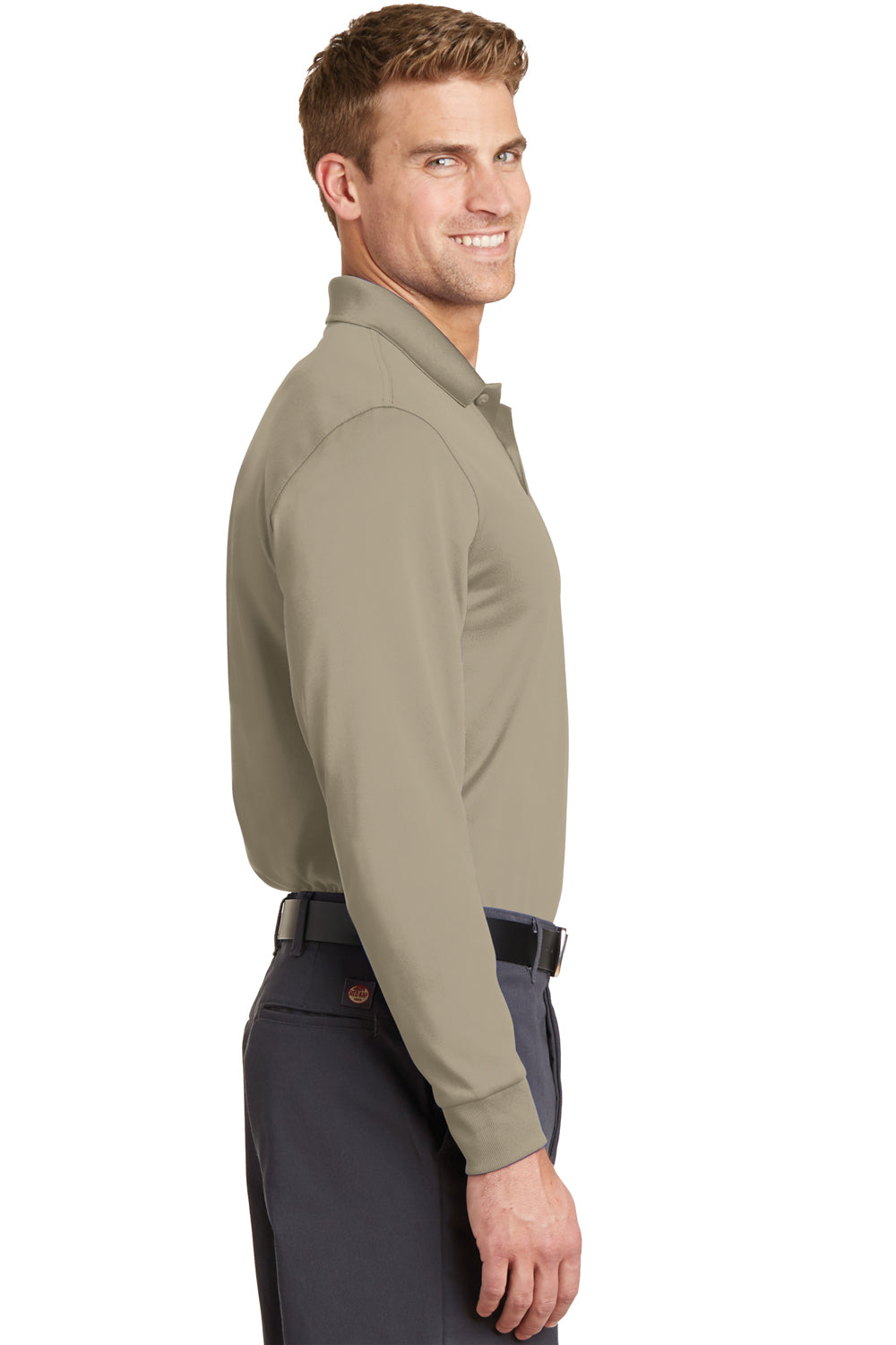 CornerStone CS412LS Mens Select Moisture Wicking Long Sleeve Polo Shirt Tan Brown Side