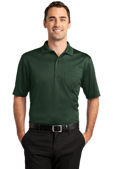 CornerStone CS412P Mens Select Moisture Wicking Short Sleeve Polo Shirt w/ Pocket Dark Green Front