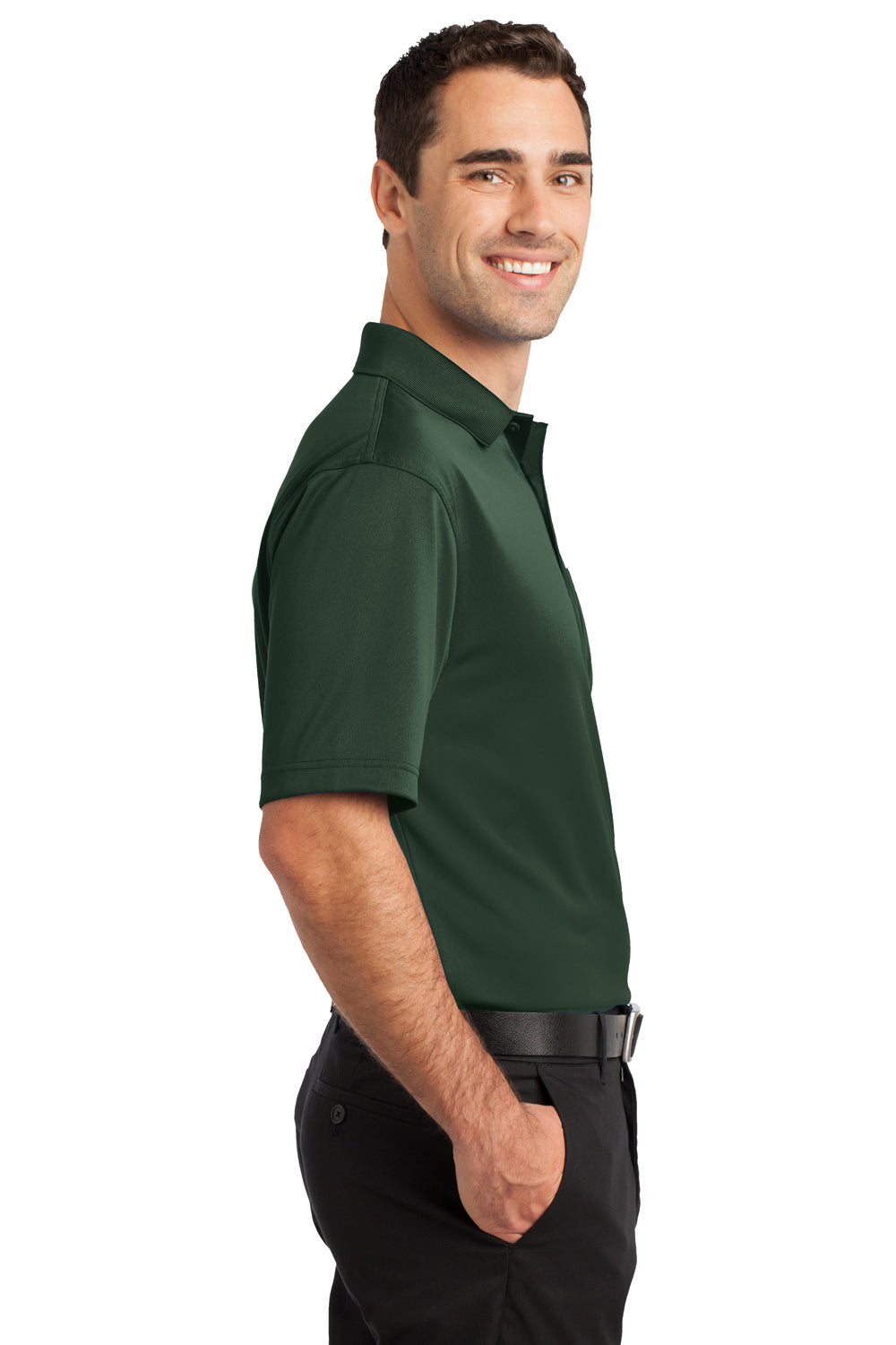 CornerStone CS412P Mens Select Moisture Wicking Short Sleeve Polo Shirt w/ Pocket Dark Green Side