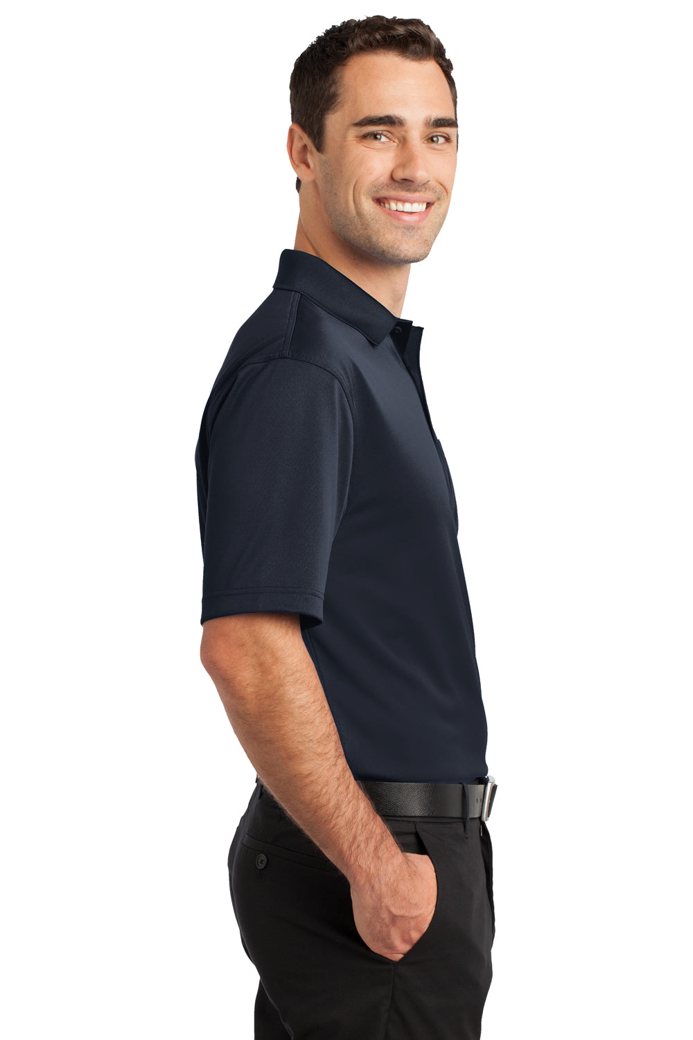 CornerStone CS412P Mens Select Moisture Wicking Short Sleeve Polo Shirt w/ Pocket Navy Blue Side