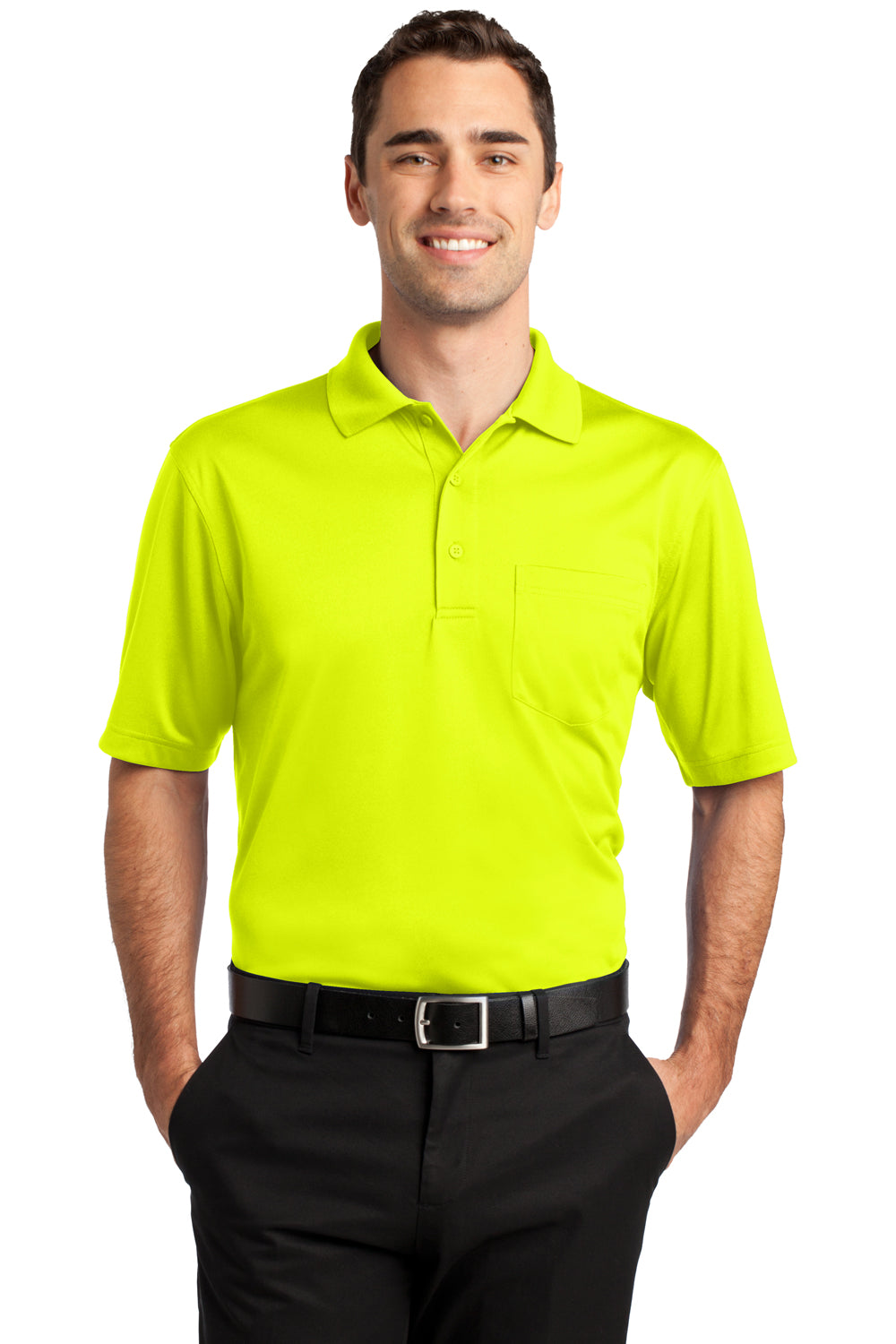 CornerStone CS412P Mens Select Moisture Wicking Short Sleeve Polo Shirt w/ Pocket Safety Yellow Front