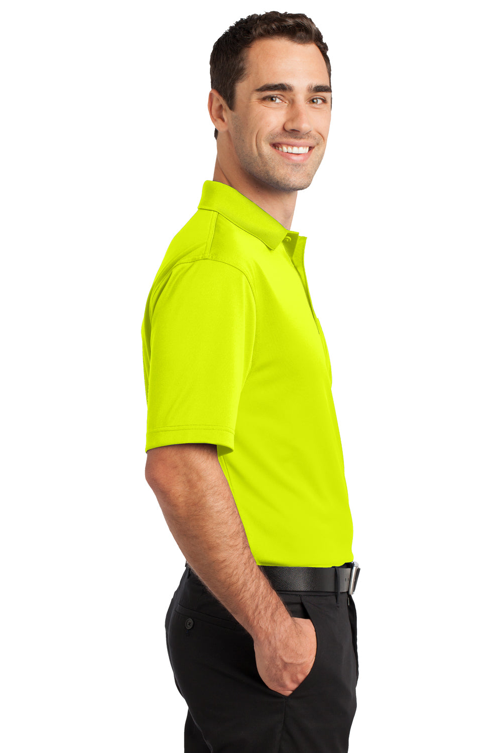 CornerStone CS412P Mens Select Moisture Wicking Short Sleeve Polo Shirt w/ Pocket Safety Yellow Side