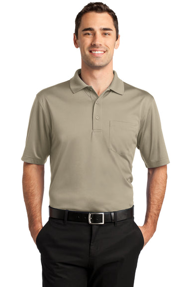 CornerStone CS412P Mens Select Moisture Wicking Short Sleeve Polo Shirt w/ Pocket Tan Brown Front