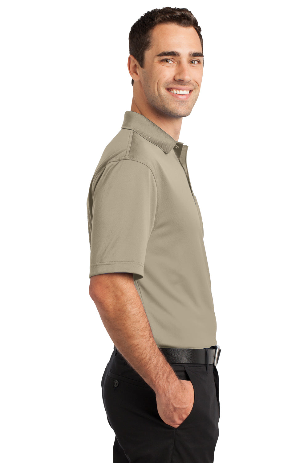 CornerStone CS412P Mens Select Moisture Wicking Short Sleeve Polo Shirt w/ Pocket Tan Brown Side
