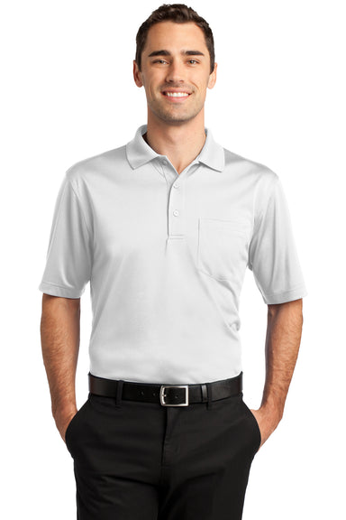CornerStone CS412P Mens Select Moisture Wicking Short Sleeve Polo Shirt w/ Pocket White Front