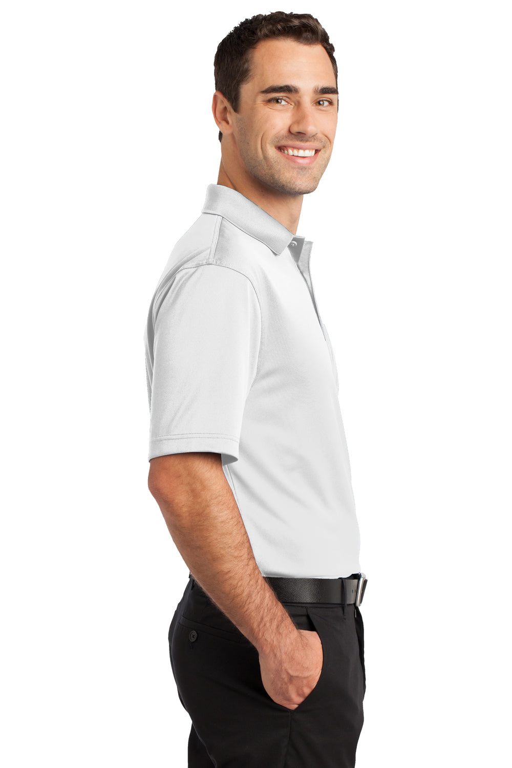 CornerStone CS412P Mens Select Moisture Wicking Short Sleeve Polo Shirt w/ Pocket White Side