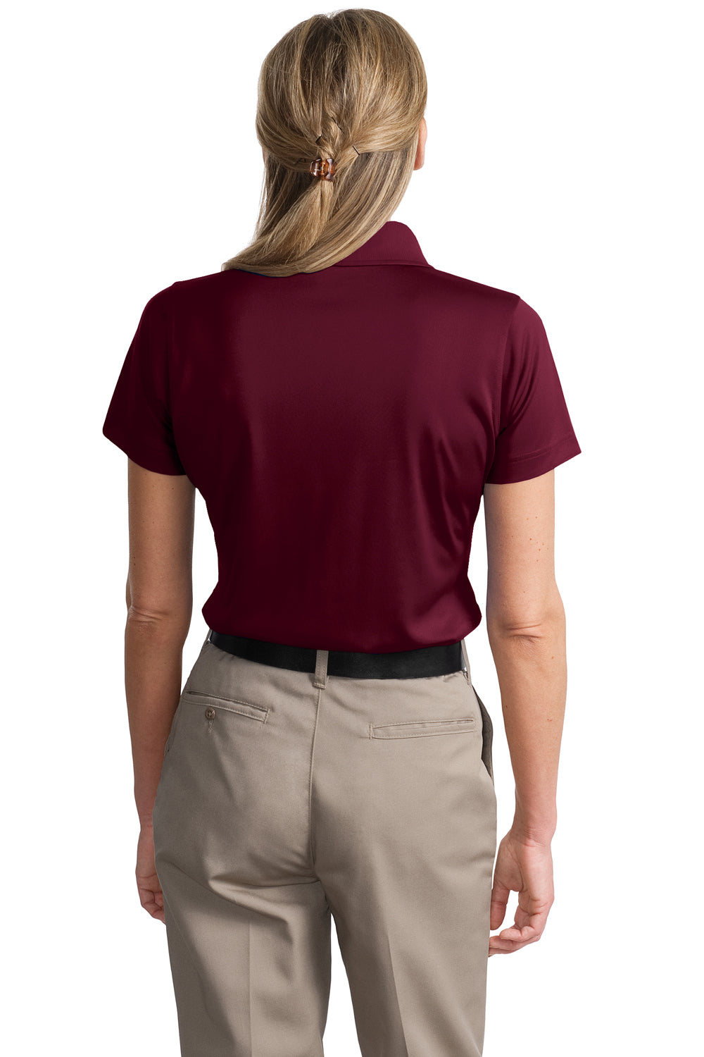 CornerStone CS413 Womens Select Moisture Wicking Short Sleeve Polo Shirt Maroon Back