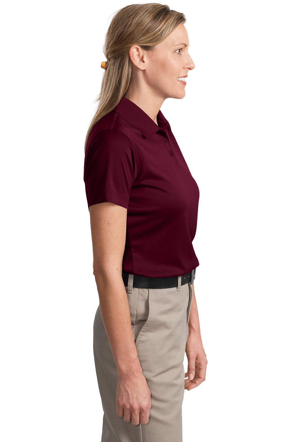 CornerStone CS413 Womens Select Moisture Wicking Short Sleeve Polo Shirt Maroon Side