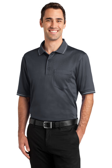 CornerStone CS415 Mens Select Moisture Wicking Short Sleeve Polo Shirt w/ Pocket Charcoal Grey Front
