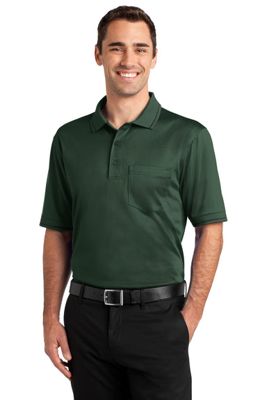 CornerStone CS415 Mens Select Moisture Wicking Short Sleeve Polo Shirt w/ Pocket Dark Green Front