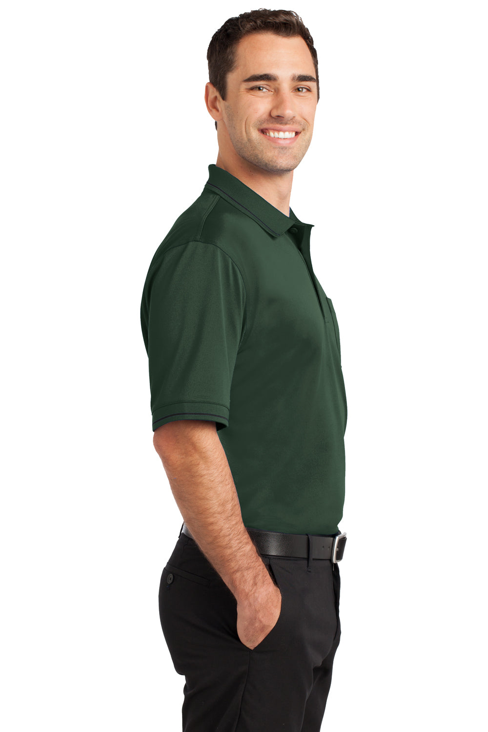 CornerStone CS415 Mens Select Moisture Wicking Short Sleeve Polo Shirt w/ Pocket Dark Green Side