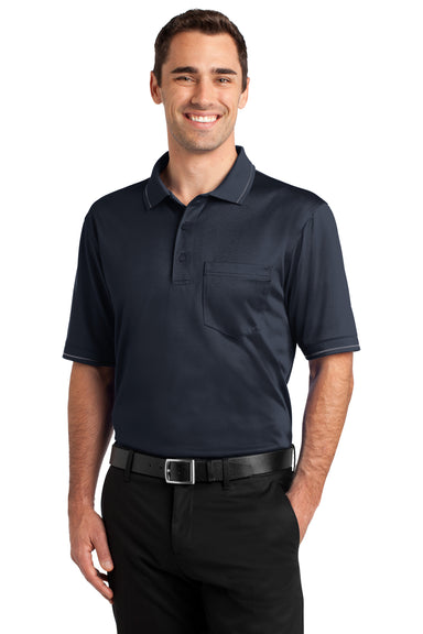 CornerStone CS415 Mens Select Moisture Wicking Short Sleeve Polo Shirt w/ Pocket Navy Blue Front