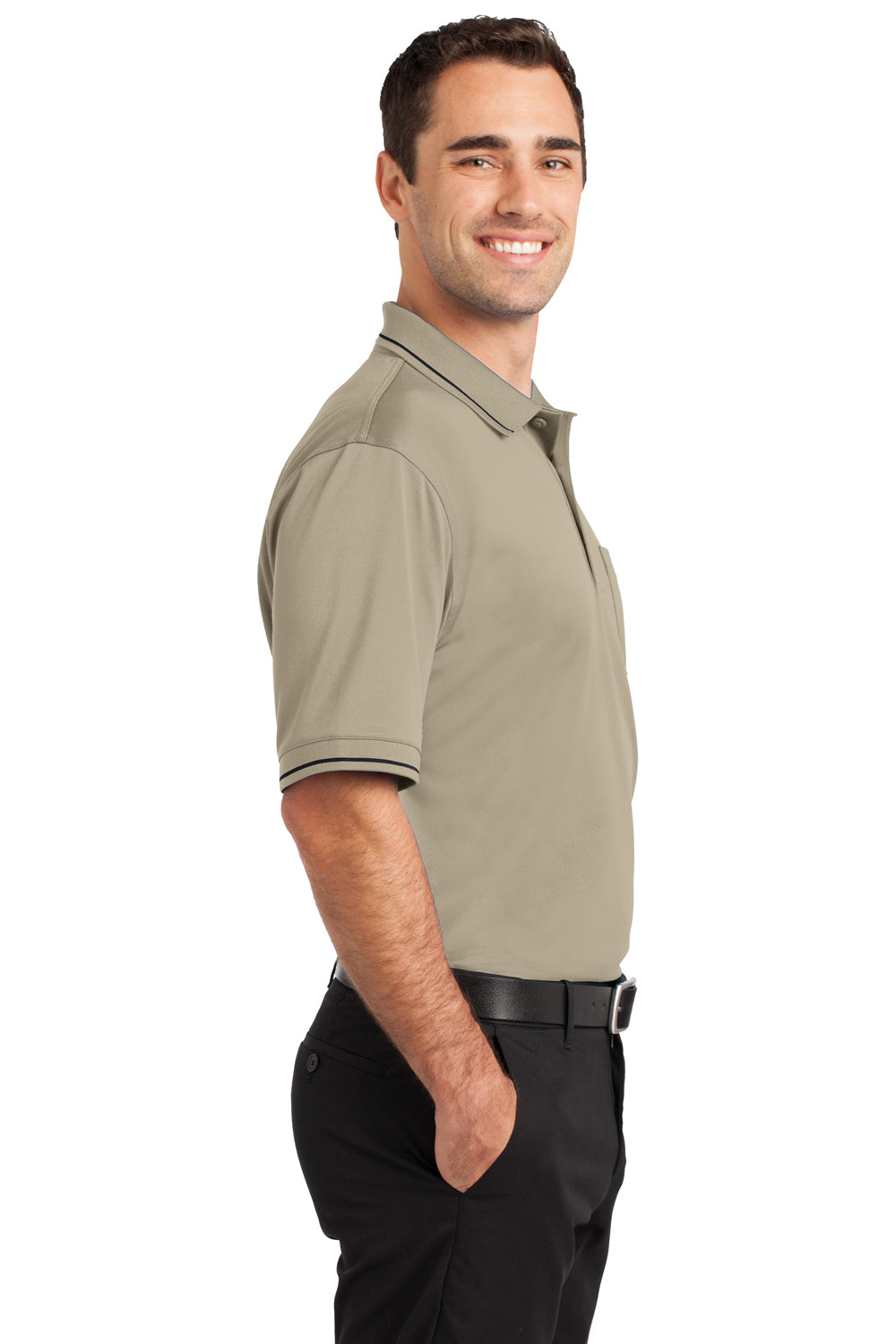 CornerStone CS415 Mens Select Moisture Wicking Short Sleeve Polo Shirt w/ Pocket Tan Brown Side
