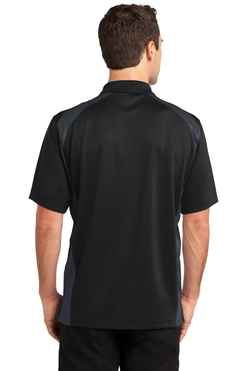 CornerStone CS416 Mens Select Moisture Wicking Short Sleeve Polo Shirt w/ Pocket Black/Charcoal Grey Back