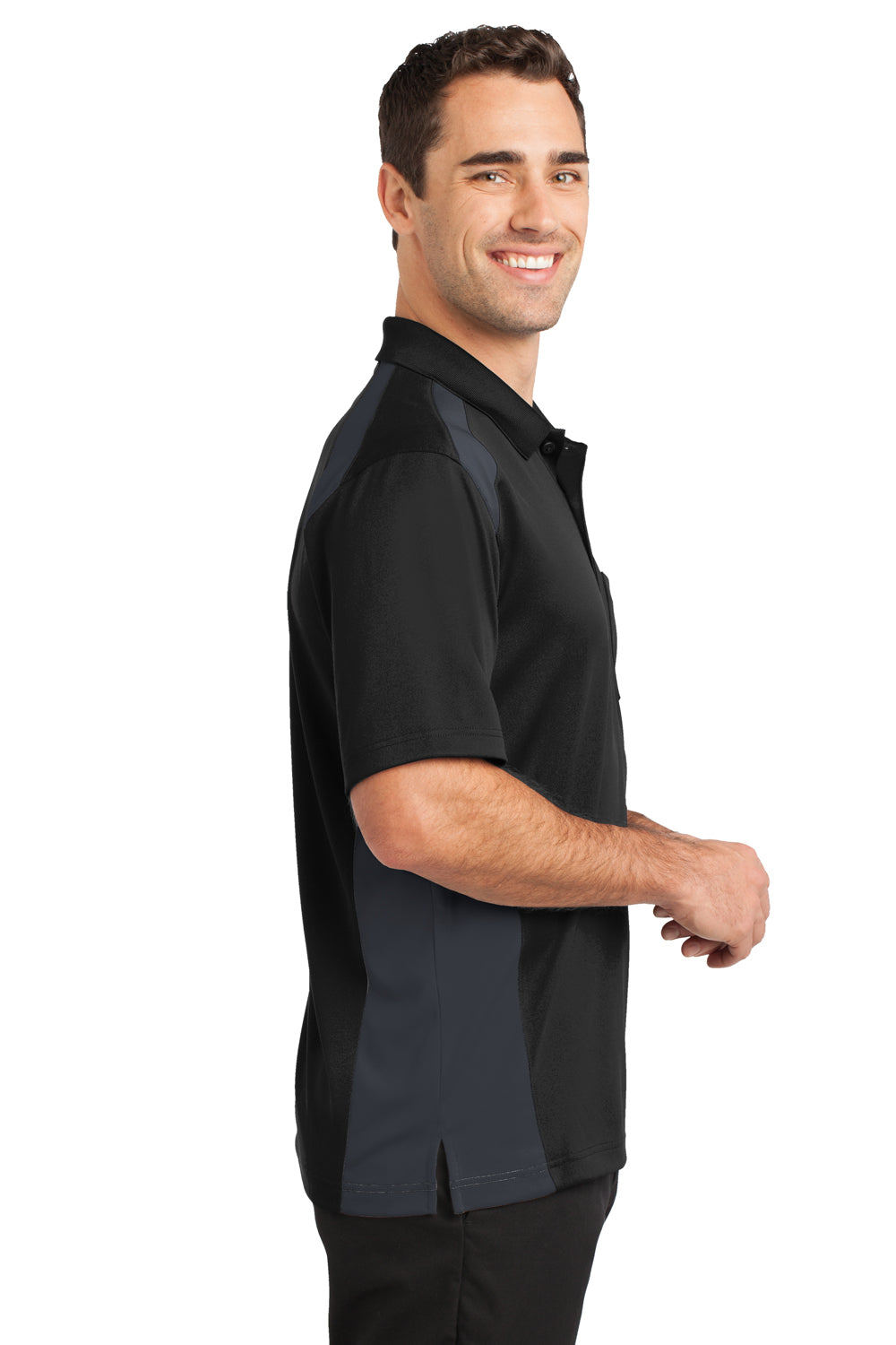 CornerStone CS416 Mens Select Moisture Wicking Short Sleeve Polo Shirt w/ Pocket Black/Charcoal Grey Side