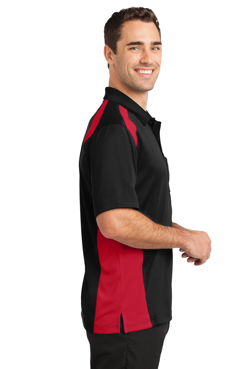 CornerStone CS416 Mens Select Moisture Wicking Short Sleeve Polo Shirt w/ Pocket Black/Red Side
