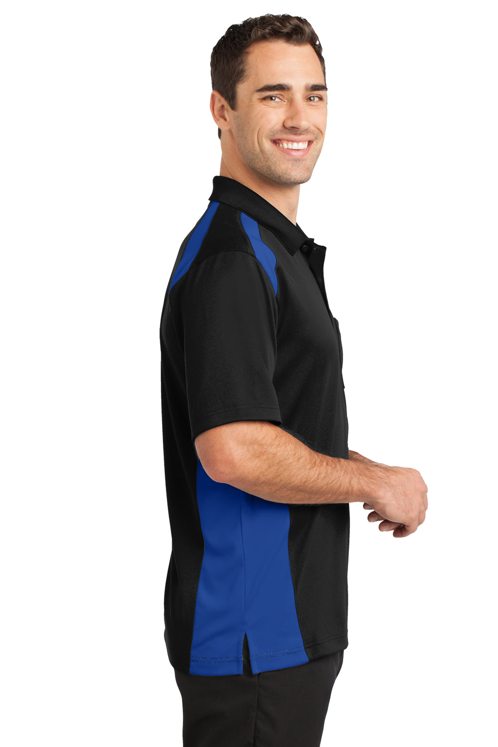 CornerStone CS416 Mens Select Moisture Wicking Short Sleeve Polo Shirt w/ Pocket Black/Royal Blue Side