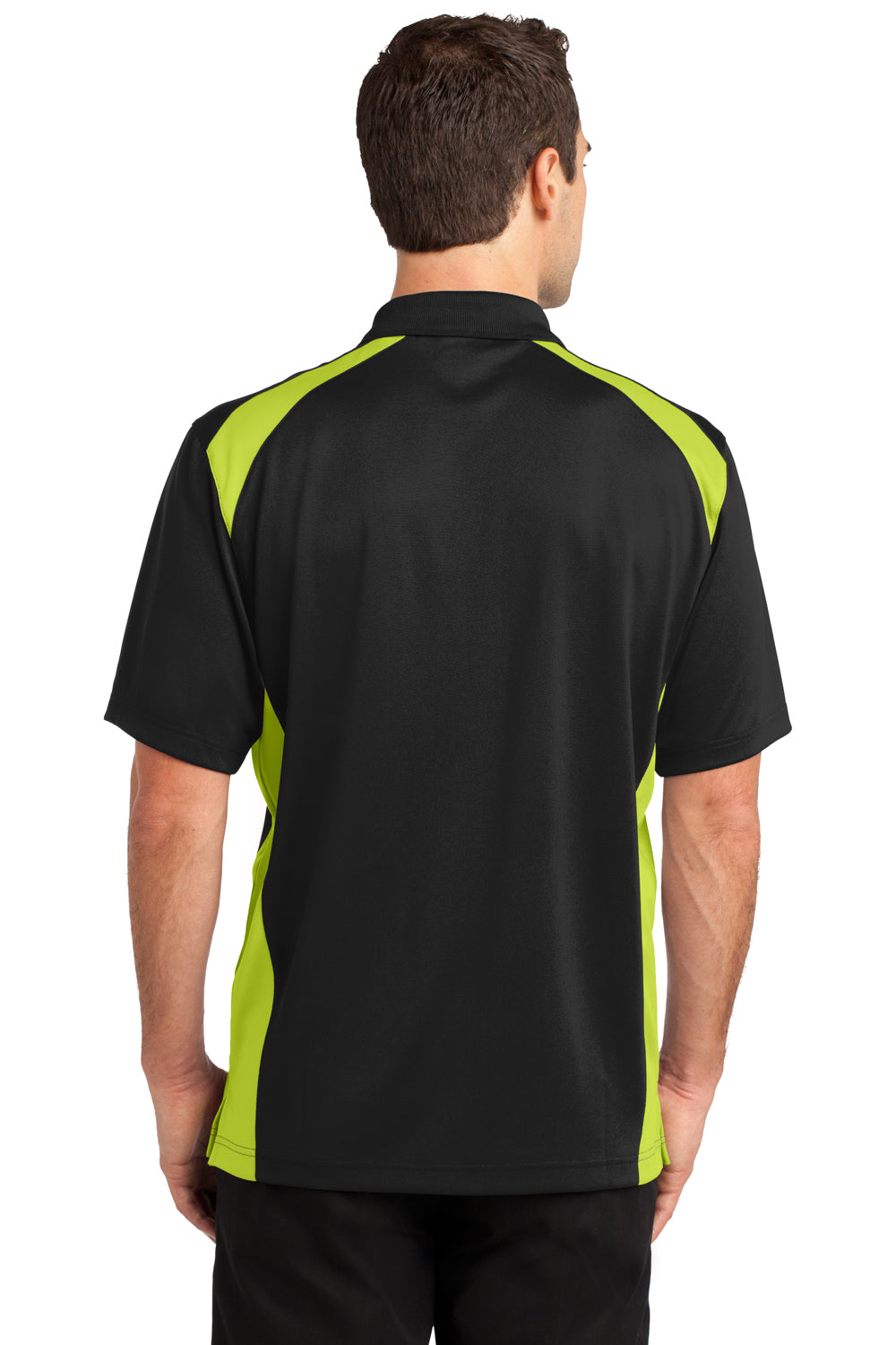 CornerStone CS416 Mens Select Moisture Wicking Short Sleeve Polo Shirt w/ Pocket Black/Neon Green Back