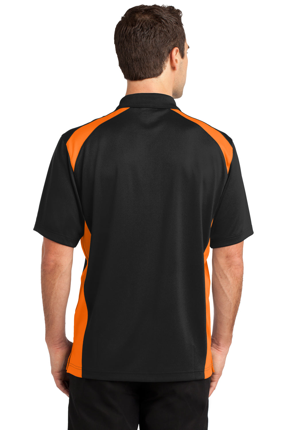 CornerStone CS416 Mens Select Moisture Wicking Short Sleeve Polo Shirt w/ Pocket Black/Neon Orange Back