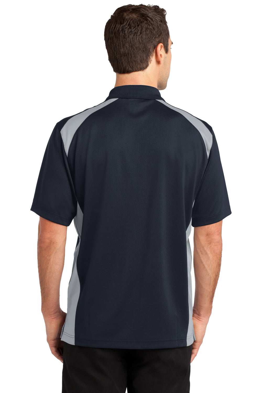CornerStone CS416 Mens Select Moisture Wicking Short Sleeve Polo Shirt w/ Pocket Navy Blue/Grey Back