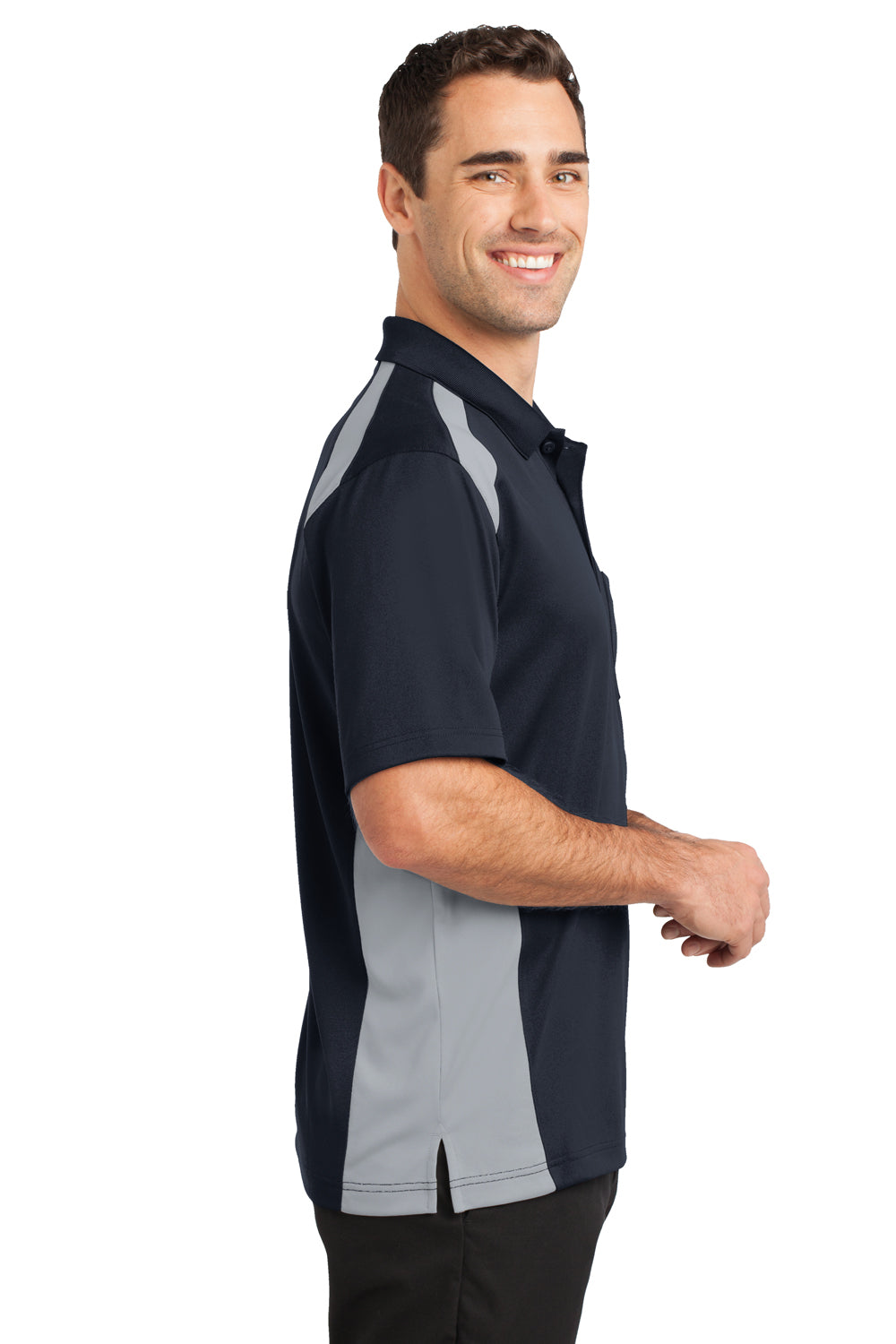 CornerStone CS416 Mens Select Moisture Wicking Short Sleeve Polo Shirt w/ Pocket Navy Blue/Grey Side