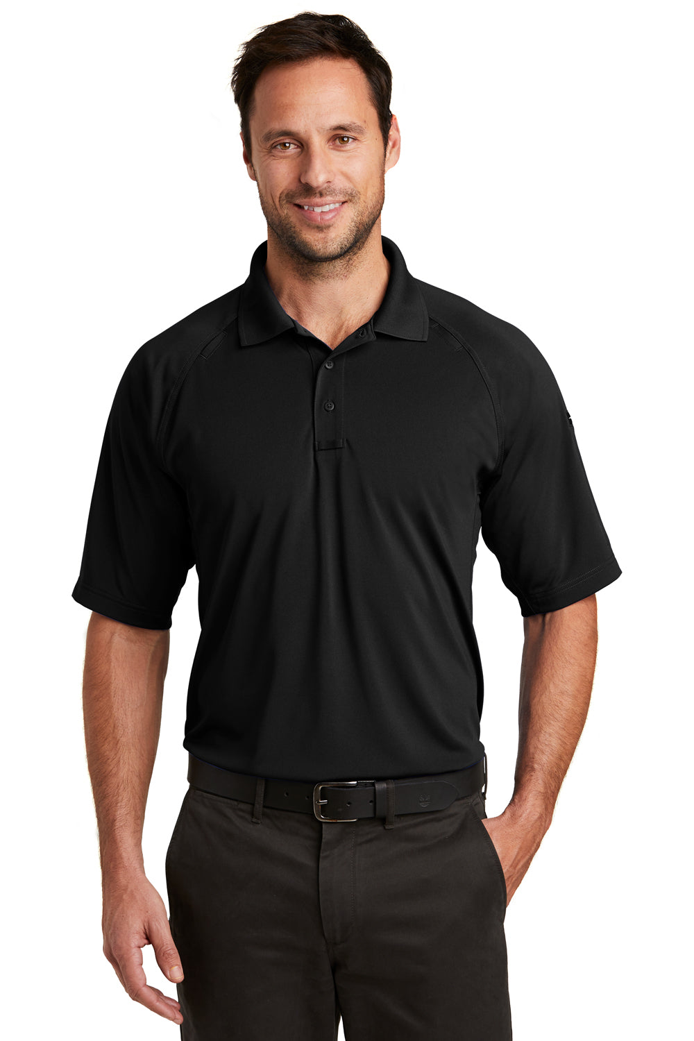 CornerStone CS420 Mens Select Tactical Moisture Wicking Short Sleeve Polo Shirt Black Front