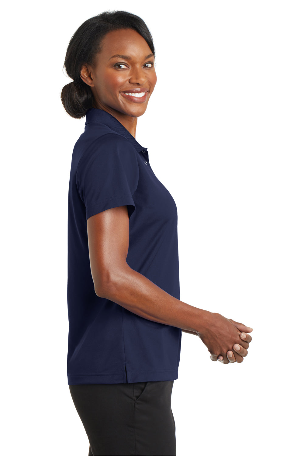 CornerStone CS422 Womens Gripper Moisture Wicking Short Sleeve Polo Shirt Navy Blue Side