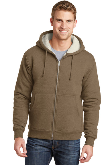 CornerStone CS625 Mens Water Resistant Fleece Full Zip Hooded Sweatshirt Hoodie Brown Front