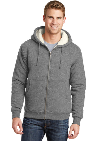 CornerStone CS625 Mens Water Resistant Fleece Full Zip Hooded Sweatshirt Hoodie Grey Front